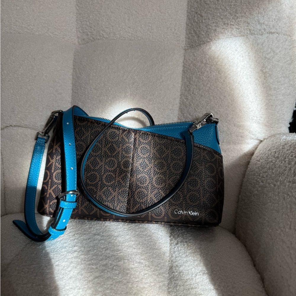 Calvin Klein Blue and Brown Crossbody Bag